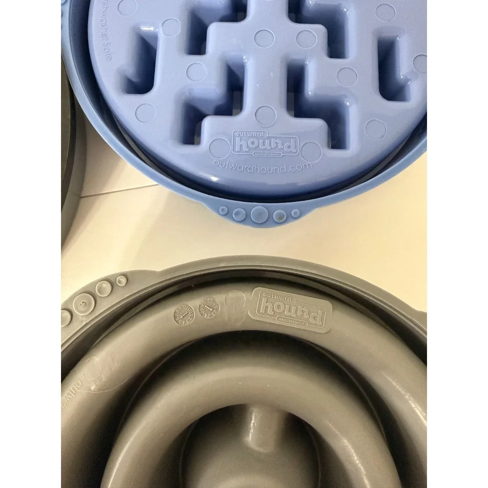 Outward Hound Slow Feeders for Pets Dogs Cats  Blue and Gray Set of 3